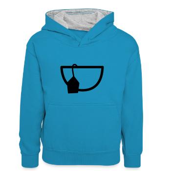 Tee - Kinder Kontrast-Hoodie - Pfauenblau/Grau meliert - Vorne