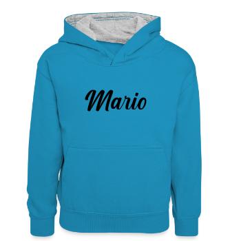 Mario - Sweat à capuche contrasté Enfant - bleu paon/gris chiné - Devant