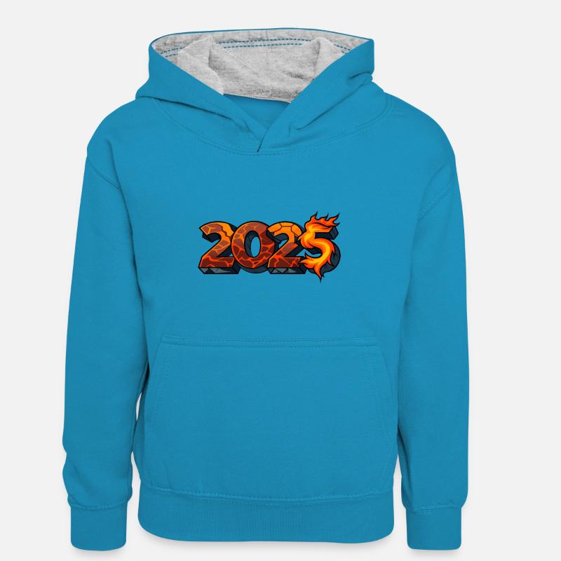 2025 - Sweat à capuche contrasté Enfant - bleu paon/gris chiné