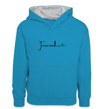 Fernweh... - Kinder Kontrast-Hoodie - Pfauenblau/Grau meliert - Vorne