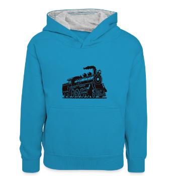 lokomotive silhouette - Kinder Kontrast-Hoodie - Pfauenblau/Grau meliert - Vorne