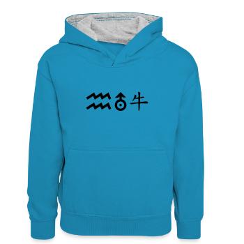 Verseau Uranus Buffle - Sweat à capuche contrasté Enfant - bleu paon/gris chiné - Devant