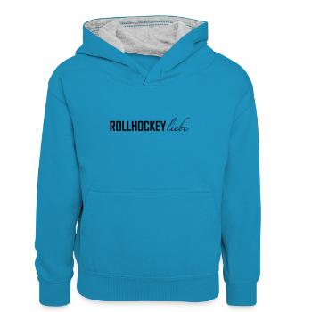 Rollhockeyliebe - Kinder Kontrast-Hoodie - Pfauenblau/Grau meliert - Vorne