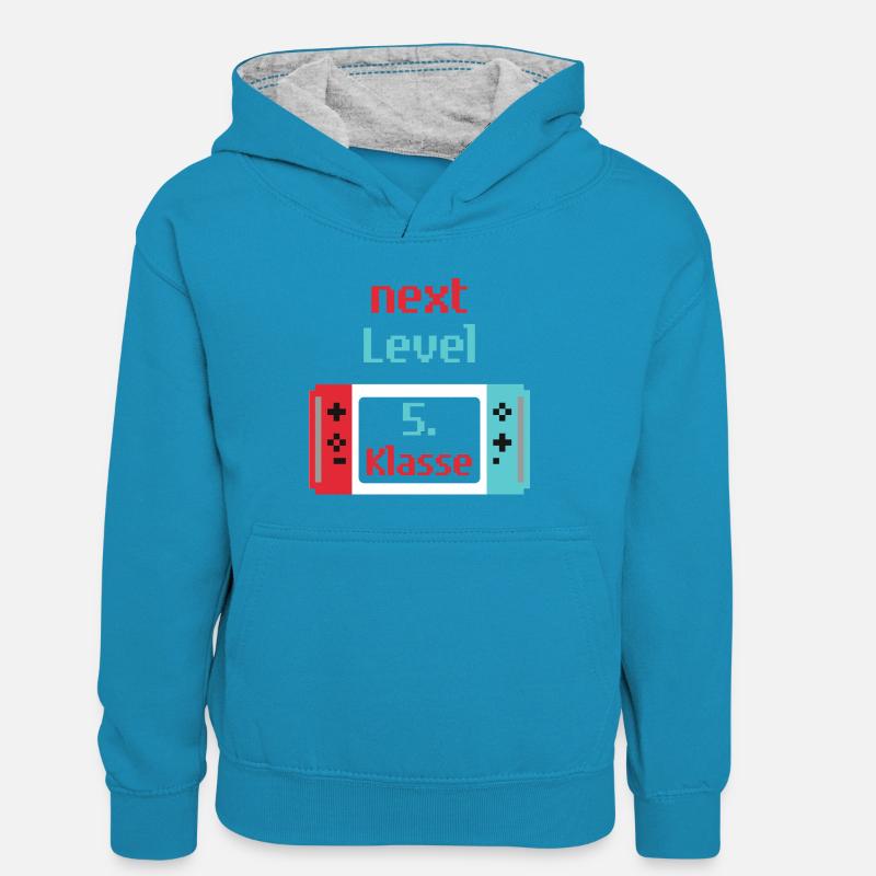 5. Klasse Switch - Kinder Kontrast-Hoodie - Pfauenblau/Grau meliert