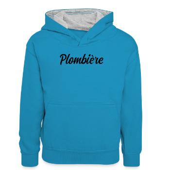 Klempner, Heizungstechniker, Reparatur, Rohre, pr - Kinder Kontrast-Hoodie - Pfauenblau/Grau meliert - Vorne