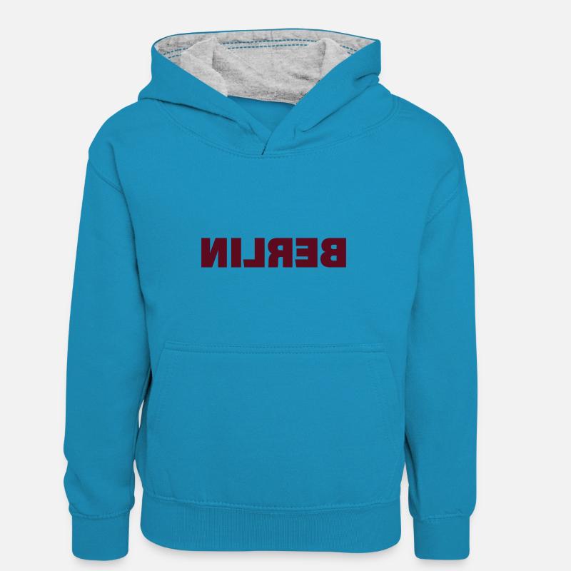 BERLIN - Sweat à capuche contrasté Enfant - bleu paon/gris chiné