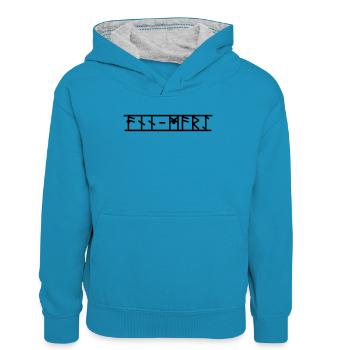 Ann-Mari - Kinder Kontrast-Hoodie - Pfauenblau/Grau meliert - Vorne