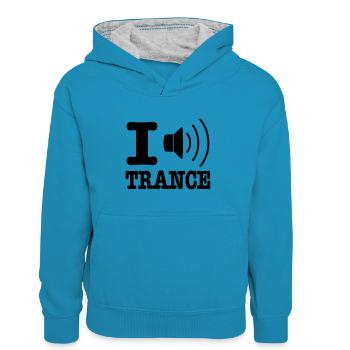 I speaker trance / I love trance - Sweat à capuche contrasté Enfant - bleu paon/gris chiné - Devant