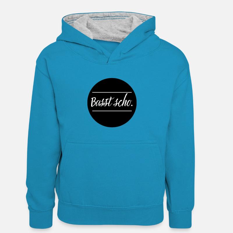 C'est bon. noir - Sweat à capuche contrasté Enfant - bleu paon/gris chiné