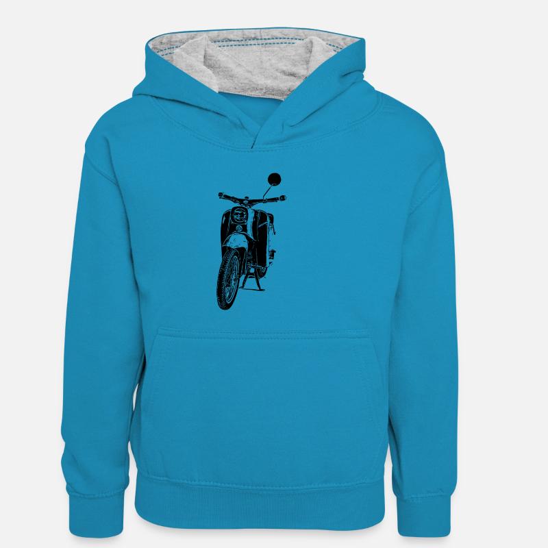Cyclomoteur Schwalbe - Sweat à capuche contrasté Enfant - bleu paon/gris chiné