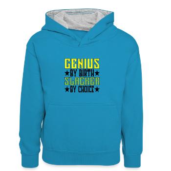 Genius By Birth Slacker By Choice 5 - Kids’ Contrast Hoodie - peacock blue/heather grey - Front