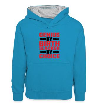Genius By Birth Slacker By Choice 4 - Kids’ Contrast Hoodie - peacock blue/heather grey - Front