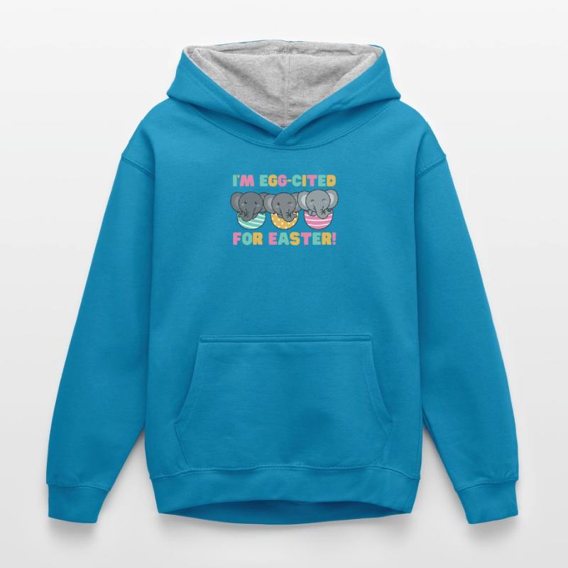cute elephants at Easter with Easter eggs elephant Kids’ Contrast Hoodie