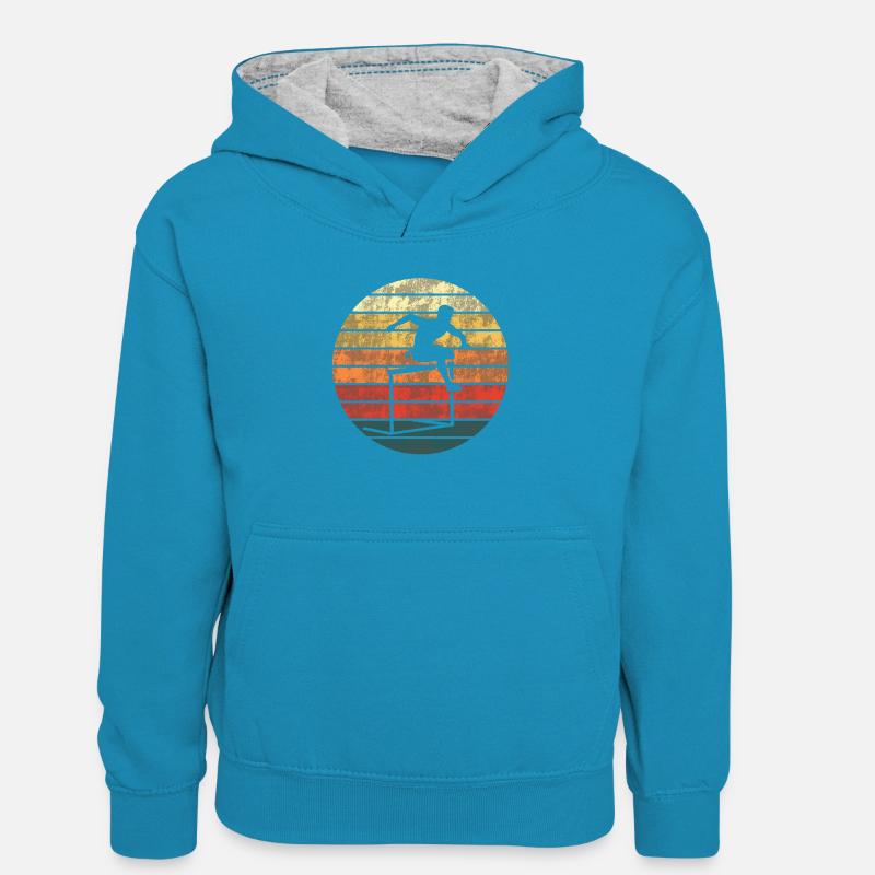 Coucher de soleil Course d’obstacles Sports cadeau - Sweat à capuche contrasté Enfant - bleu paon/gris chiné