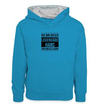 Je suis cette légende pour Hans - Sweat à capuche contrasté Enfant - bleu paon/gris chiné - Devant