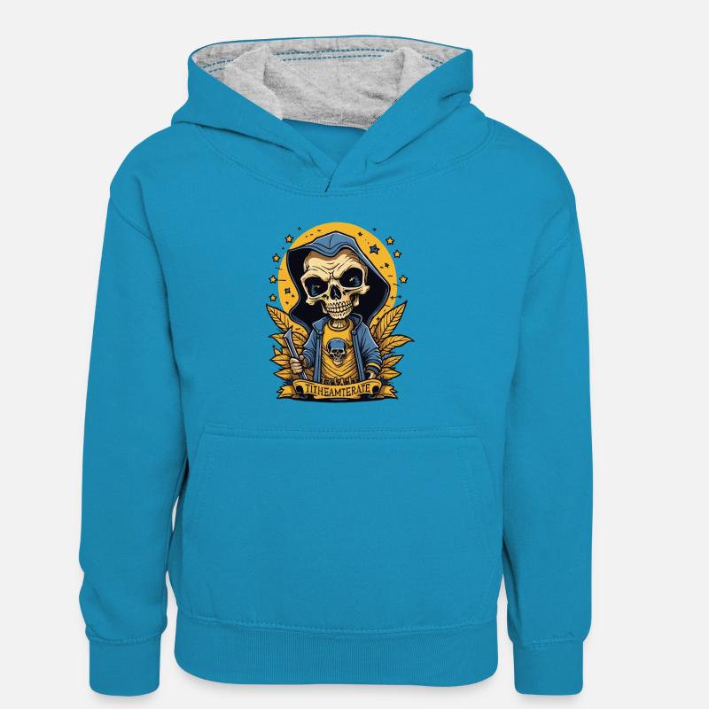 La mort dans le quartier - Sweat à capuche contrasté Enfant - bleu paon/gris chiné