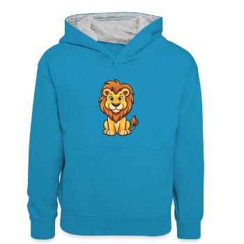 Petit Lion pour les enfants - Sweat à capuche contrasté Enfant - bleu paon/gris chiné - Devant