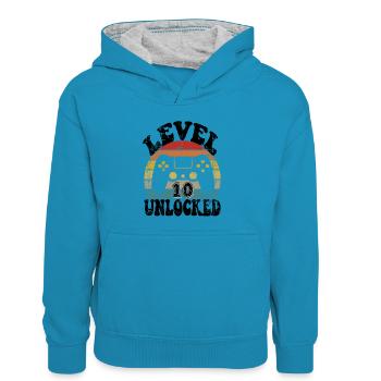 10 Birthday gift Funny 10th birthday Present - Kinder Kontrast-Hoodie - Pfauenblau/Grau meliert - Vorne