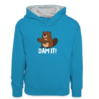 Barrage It - Sweat à capuche contrasté Enfant - bleu paon/gris chiné - Devant