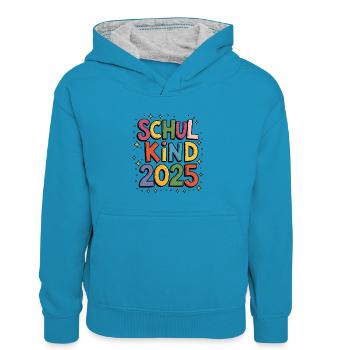 School Child Back to School Primary School Enrolment 2025 - Kids’ Contrast Hoodie - peacock blue/heather grey - Front