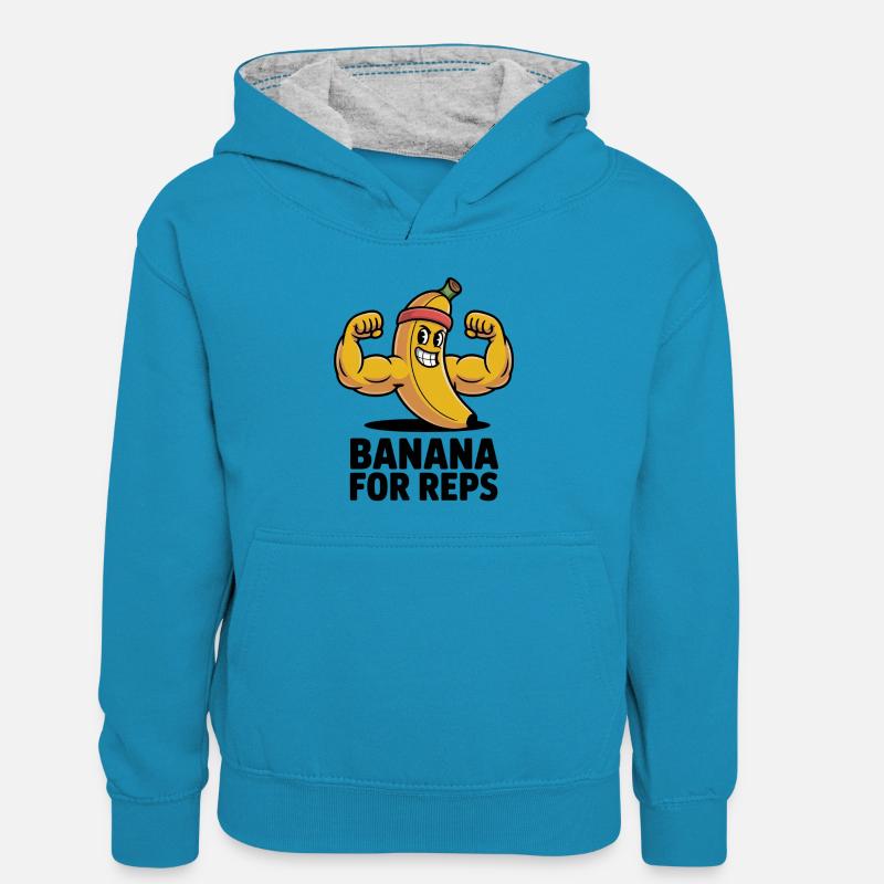Banane pour les représentants - Sweat à capuche contrasté Enfant - bleu paon/gris chiné