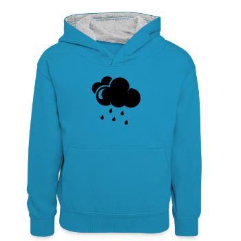 Un nuage avec des gouttes de pluie - Sweat à capuche contrasté Enfant - bleu paon/gris chiné - Devant