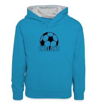 England - Sweat à capuche contrasté Enfant - bleu paon/gris chiné - Devant