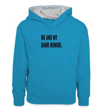 ME AND MY DARK HUMOR. - Kinder Kontrast-Hoodie - Pfauenblau/Grau meliert - Vorne