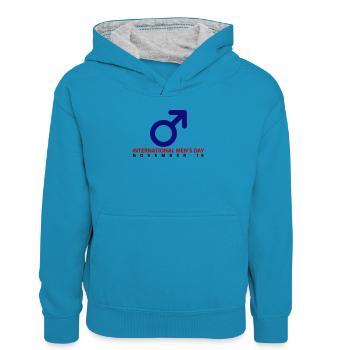 Internationaler Männertag - Kinder Kontrast-Hoodie - Pfauenblau/Grau meliert - Vorne