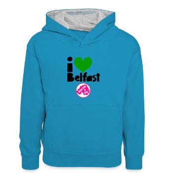Belfast Northern Ireland - Kids’ Contrast Hoodie - peacock blue/heather grey - Front