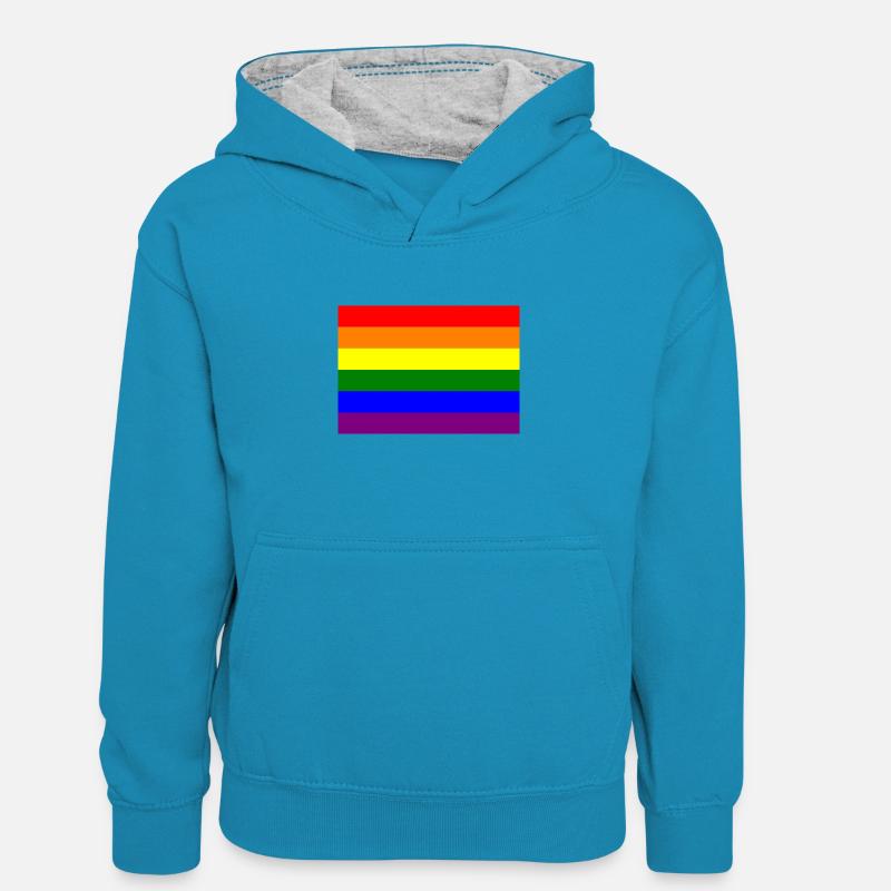 Conception du drapeau arc-en-ciel de la fierté - Sweat à capuche contrasté Enfant - bleu paon/gris chiné