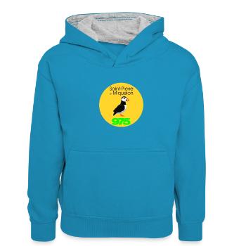 Saint-Pierre und Miquelon - Kinder Kontrast-Hoodie - Pfauenblau/Grau meliert - Vorne