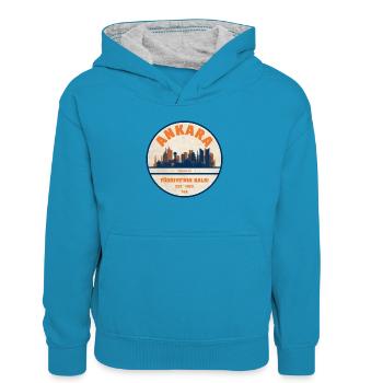 Ankara Skyline Badge - Sweat à capuche contrasté Enfant - bleu paon/gris chiné - Devant