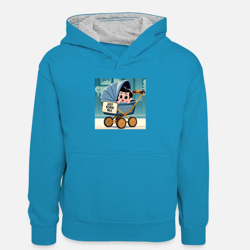 Just Born Boy - Sweat à capuche contrasté Enfant - bleu paon/gris chiné