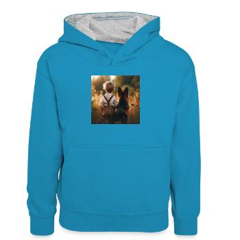 Deutscher Schäferhund Kunst - Kinder Kontrast-Hoodie - Pfauenblau/Grau meliert - Vorne