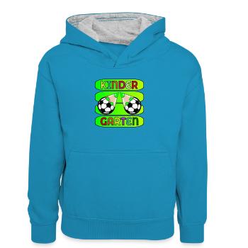 MATERNELLE ENFANTS FOOTBALL - Sweat à capuche contrasté Enfant - bleu paon/gris chiné - Devant