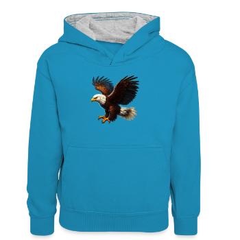 Adler - Kinder Kontrast-Hoodie - Pfauenblau/Grau meliert - Vorne