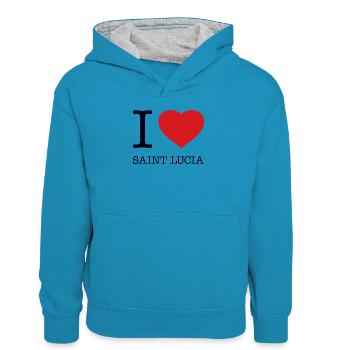 I LOVE SAINT LUCIA - Kids’ Contrast Hoodie - peacock blue/heather grey - Front