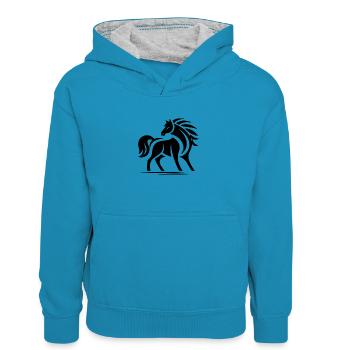 Chevaux Tribal - Sweat à capuche contrasté Enfant - bleu paon/gris chiné - Devant