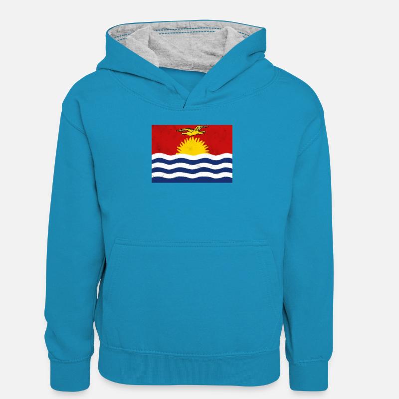 Drapeau de Kiribati - Sweat à capuche contrasté Enfant - bleu paon/gris chiné