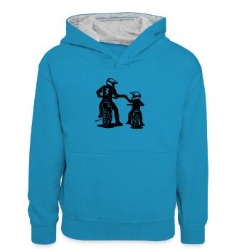 Motocross Vater und Sohn - Kinder Kontrast-Hoodie - Pfauenblau/Grau meliert - Vorne