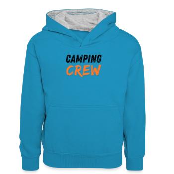 Camping crew - Kinder Kontrast-Hoodie - Pfauenblau/Grau meliert - Vorne