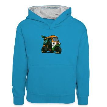 India Tuk-Tuk – Street Race Edition - Kids’ Contrast Hoodie - peacock blue/heather grey - Front