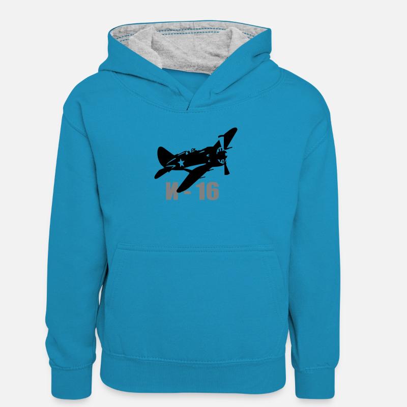 I-16 - Sweat à capuche contrasté Enfant - bleu paon/gris chiné
