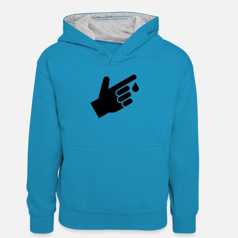 Prise de sang, gouttes de sang - Sweat à capuche contrasté Enfant - bleu paon/gris chiné