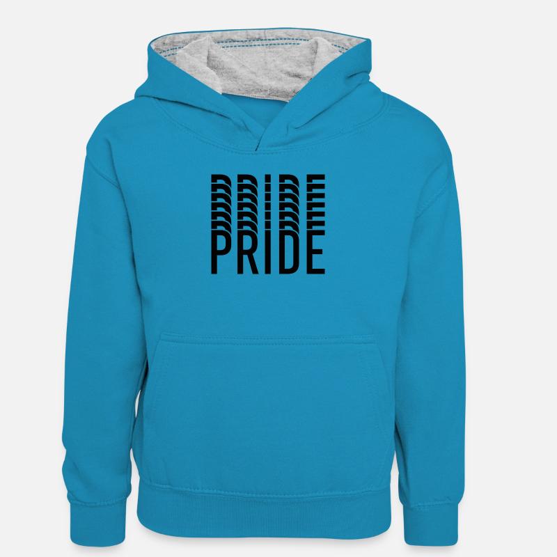 Pride Typography Contrast Pattern - Kids’ Contrast Hoodie - peacock blue/heather grey