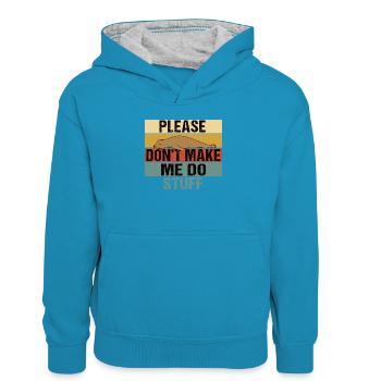 Bitte zwing mich nicht, Dinge zu machen, Seelöwen-Retro - Kinder Kontrast-Hoodie - Pfauenblau/Grau meliert - Vorne