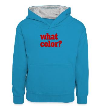 What Color - Red 2 - Kids’ Contrast Hoodie - peacock blue/heather grey - Front