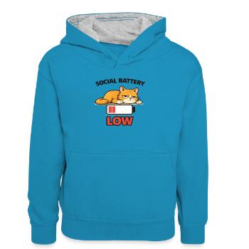 Katten-Grafik-T-Shirt mit niedriger Batterie - Kinder Kontrast-Hoodie - Pfauenblau/Grau meliert - Vorne