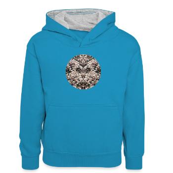 Natur Mandala Magnolien - Kinder Kontrast-Hoodie - Pfauenblau/Grau meliert - Vorne